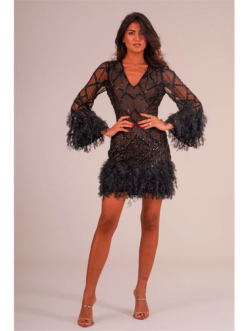 Abito corto in tulle e paillettes twins fantasy | T5007BLACK